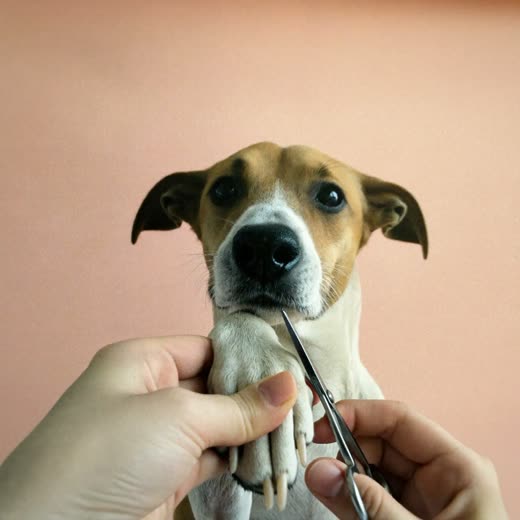 A dog's paw held in a hand for a nail trim