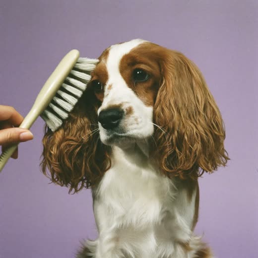 A spaniel with freshly brushed-out silky ears